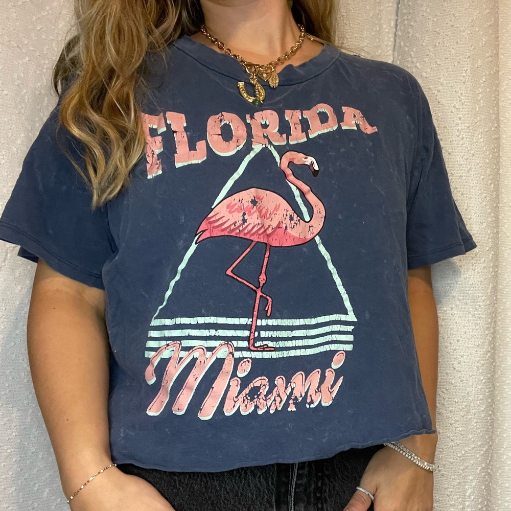 Florida Cropped and Distressed Graphic Tee - Navy Blue